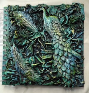 Peacock Theme - Plain Paper Scrapbook or Journal 8" x 8" - Art For Sale